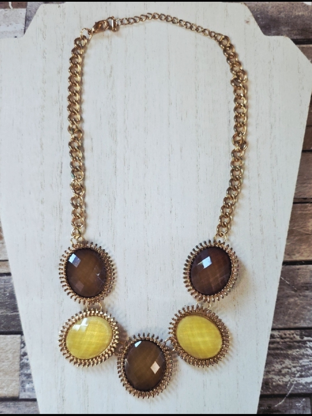 Gold-Tone Brown & Yellow Statement Necklace